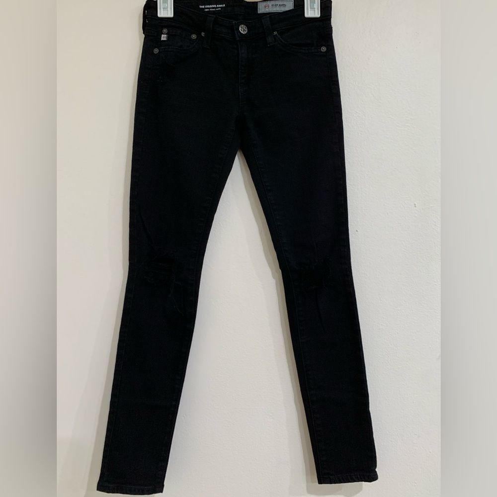 AG Adriano Goldschmied Jeans Women's 25 Black Ankle Distressed Super Skinny - Picture 15 of 16